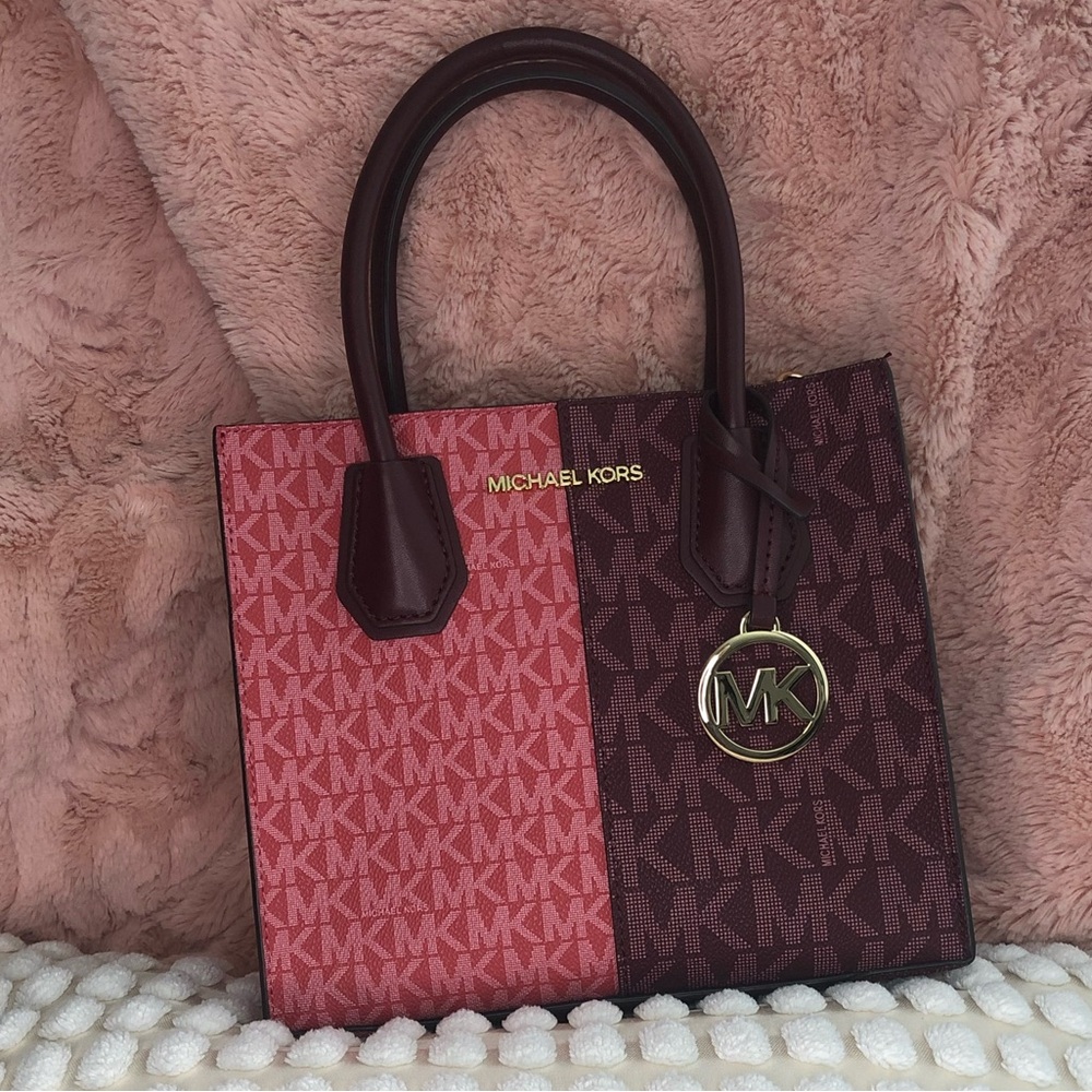 MICHAEL KORS MERCER MEDIUM SMALL CROSSBODY BAG OXBLOOD MERLOT 2 TONE MSRP $448